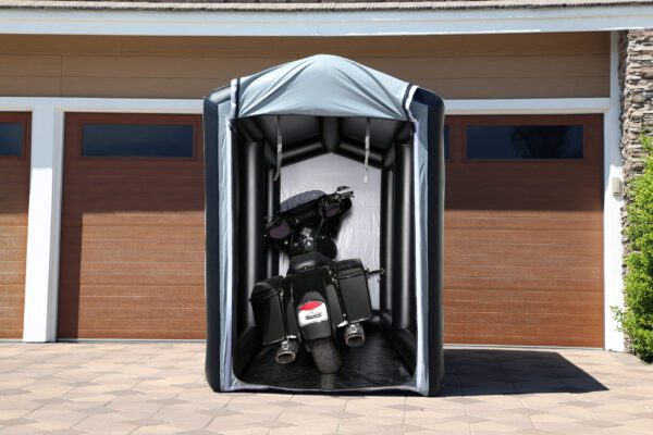 All Weather Outdoor fully Inflatable motorcycle garage. No humidity, no UV, no dust; just the perfect storage.