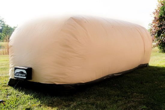 Outdoor CarCapsule. Quickly inflates providing Car cover against moisture, dust, rodents, UV... all the weather can bring!